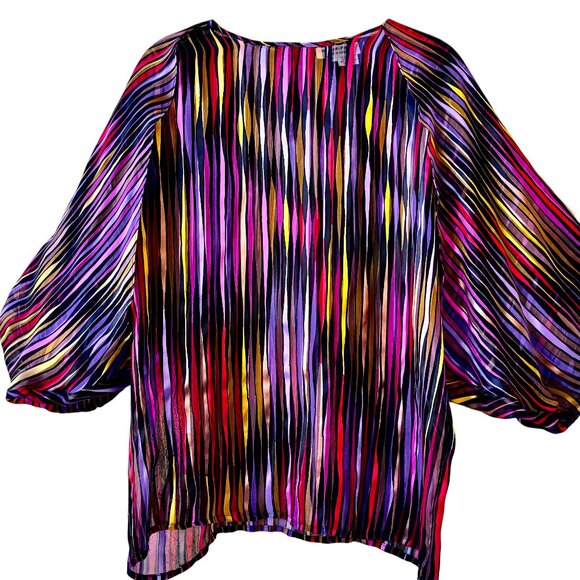 The Silk Farm Vintage 80's Blouse Top Pullover SHEER Striped size 8 - Picture 8 of 13